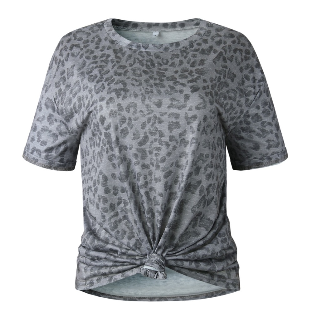 Tie-up Leopard Print Round Neck Top